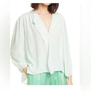 Vince silk Shirred blouse in seafoam green